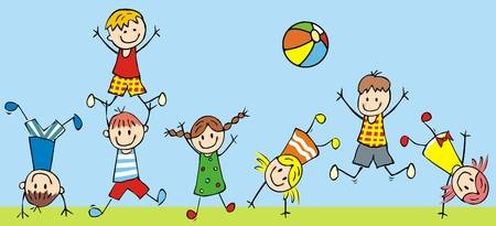 cartoon kids playing outside 
